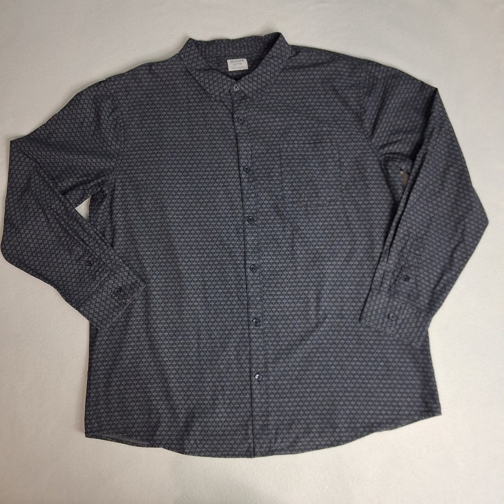 Method Mens XXL Gray Geometric Diamond Print Cotton Long‎ Sleeve Button Up Shirt
